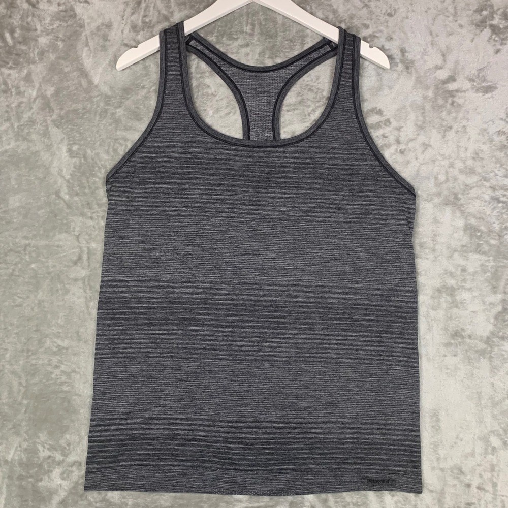 Patagonia Gatewood Tank Top L Gray Heather Striped Racerback Activewear 53580